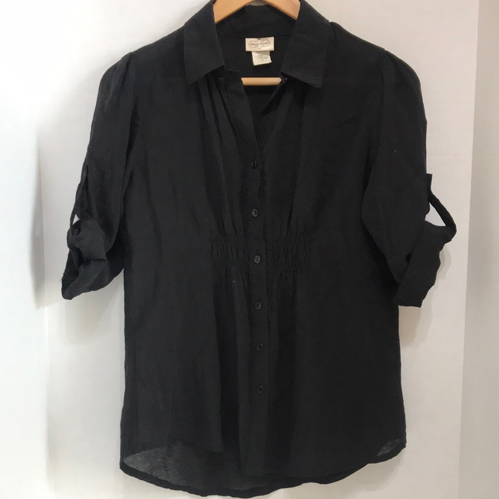 Black button down shirt.
